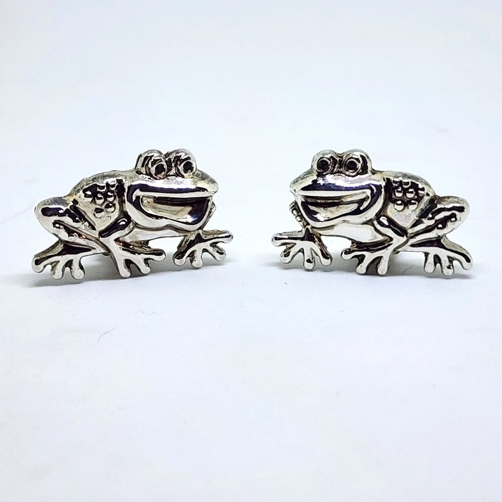 Vintage "BEST" Smiling FROG Silver CLIP Earrings NOC NOS
